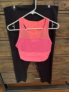 Zyia Neon Pink All Star Bra & Black Leggings Set. Athletic. Workout. Xxl/20